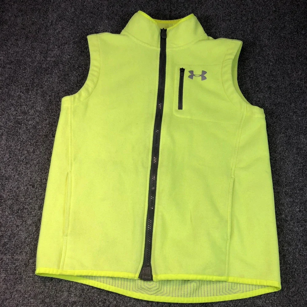 Under Armour ColdGear Fleece Vest Youth YLG‎ Yellow Zip Pockets Activewear